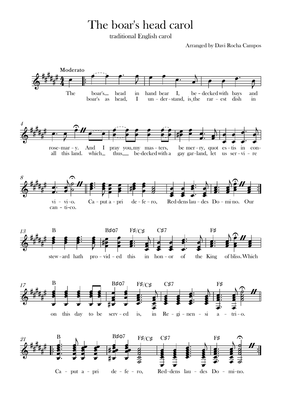 The boar's head carol The boar's head carol Piano scores gallery preview page 1