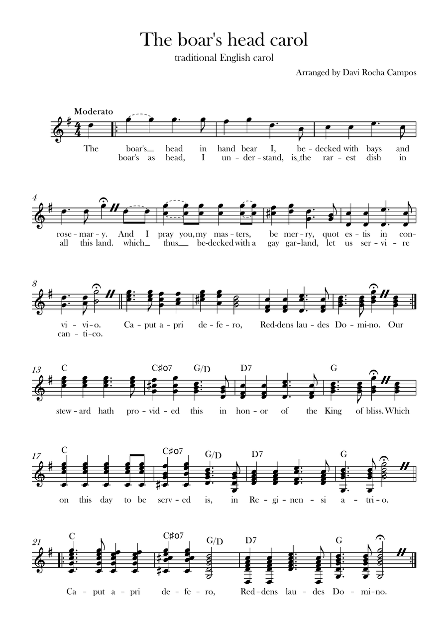 The boar's head carol The boar's head carol Piano scores gallery preview page 1
