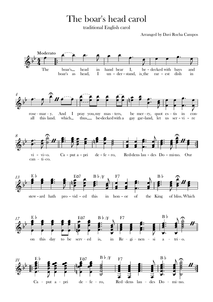 The boar's head carol The boar's head carol Piano scores gallery preview page 1