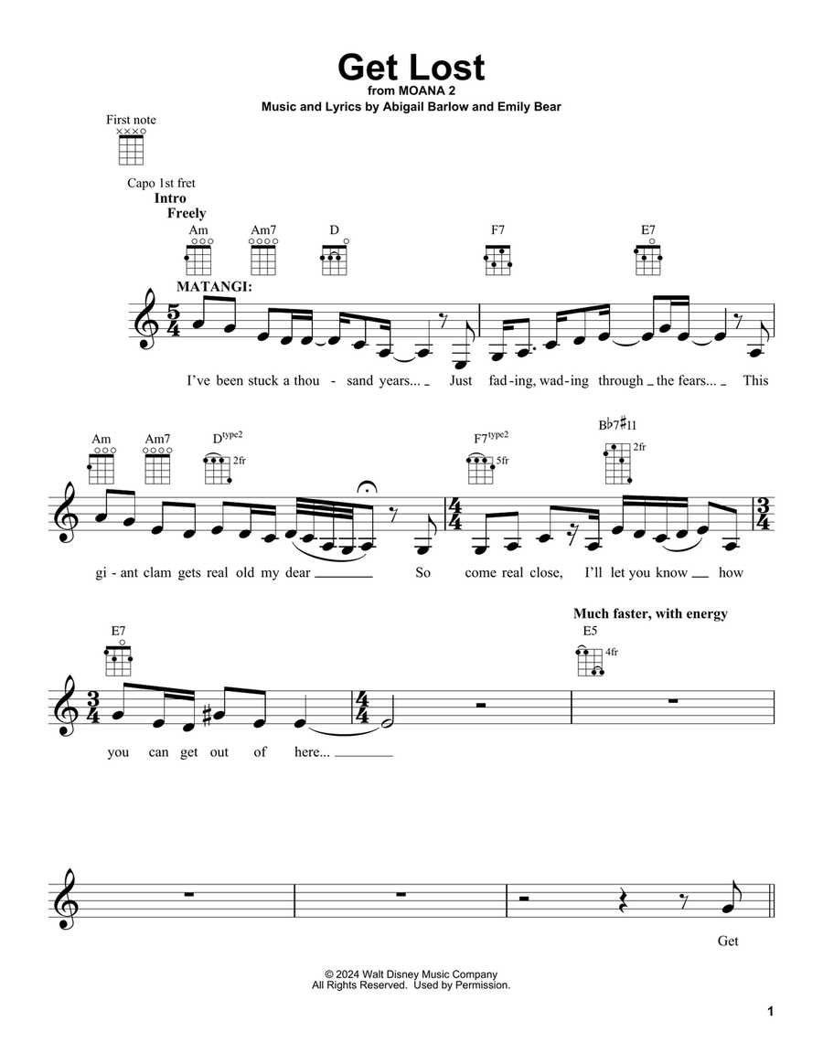 Get Lost (from Moana 2) Get Lost (from Moana 2) Ukulele scores gallery preview page 1