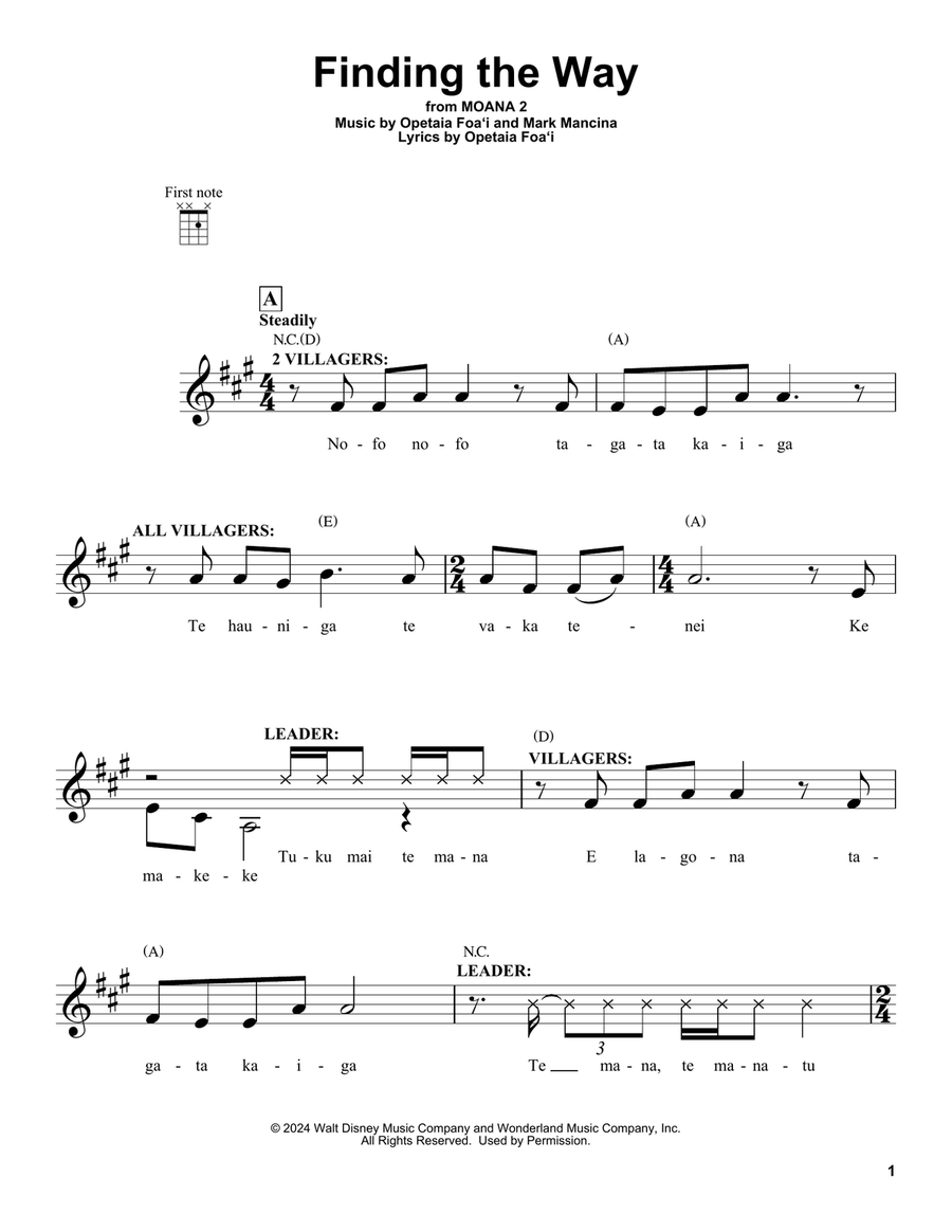 Finding The Way (from Moana 2) Ukulele scores gallery preview page 1
