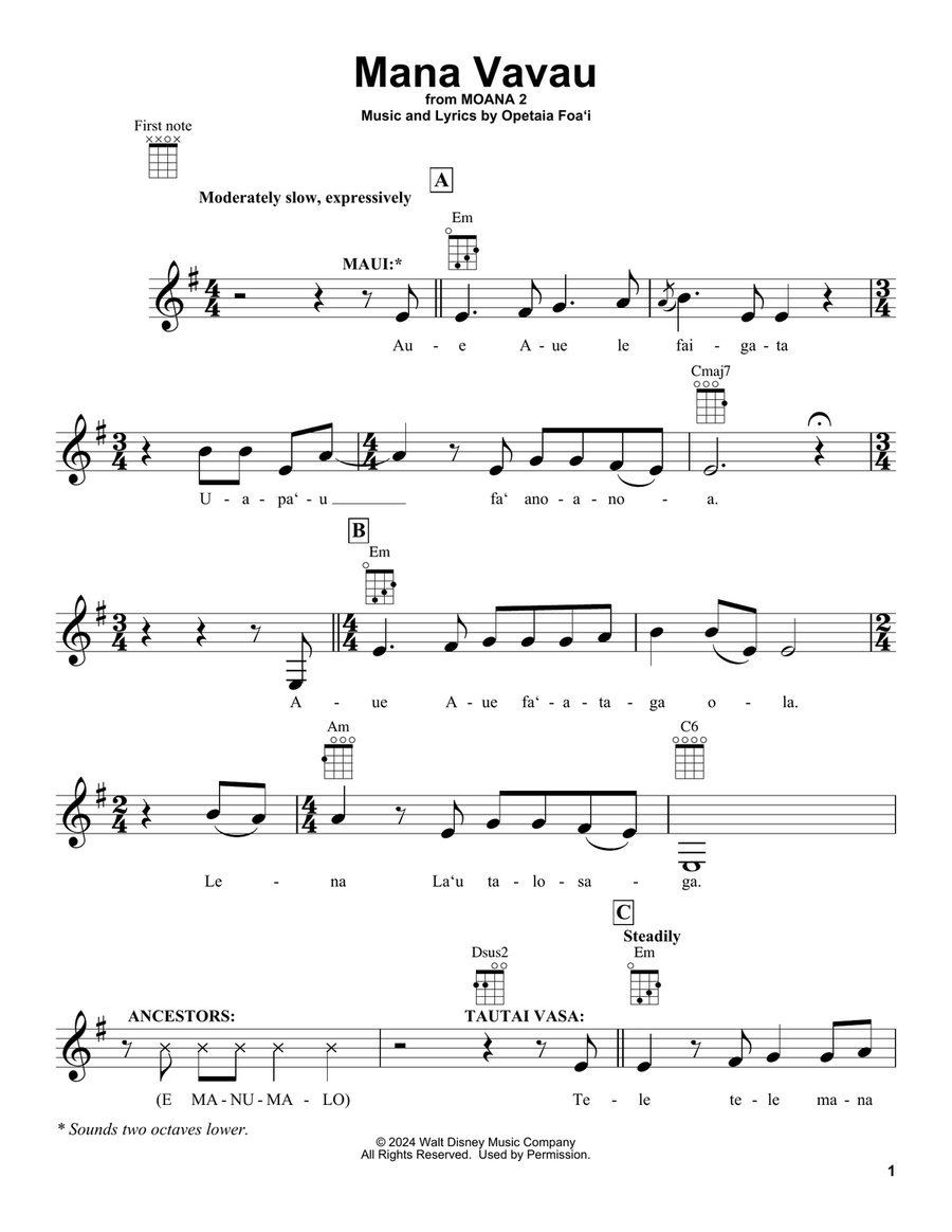 Mana Vavau (from Moana 2) Ukulele scores gallery preview page 1