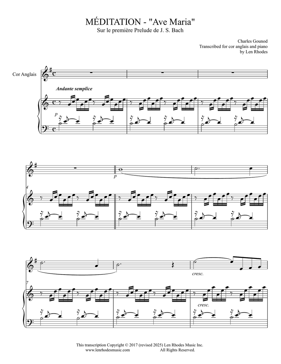 Ave Maria, Charles Gounod and Johann Sebastian Bach - for Cor Anglais (English Horn) and Piano English Horn scores gallery preview page 1