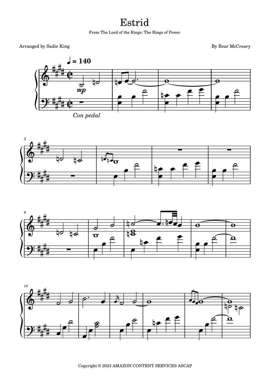 The Lord Of The Rings: The Rings Of Power Piano Solo scores gallery preview page 1