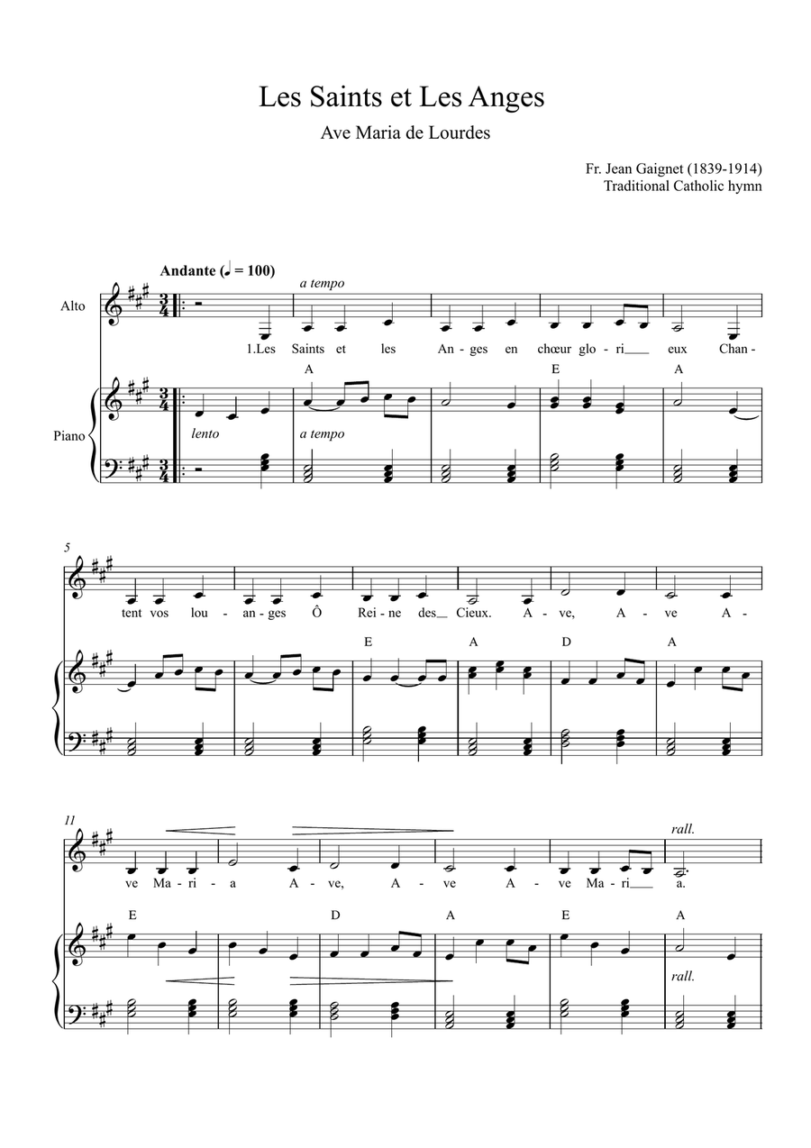 Les Saints et Les Anges (Ave Maria de Lourdes) Piano, Vocal scores gallery preview page 1