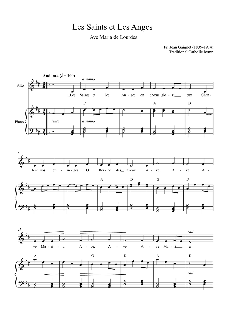 Les Saints et Les Anges (Ave Maria de Lourdes) Piano, Vocal scores gallery preview page 1