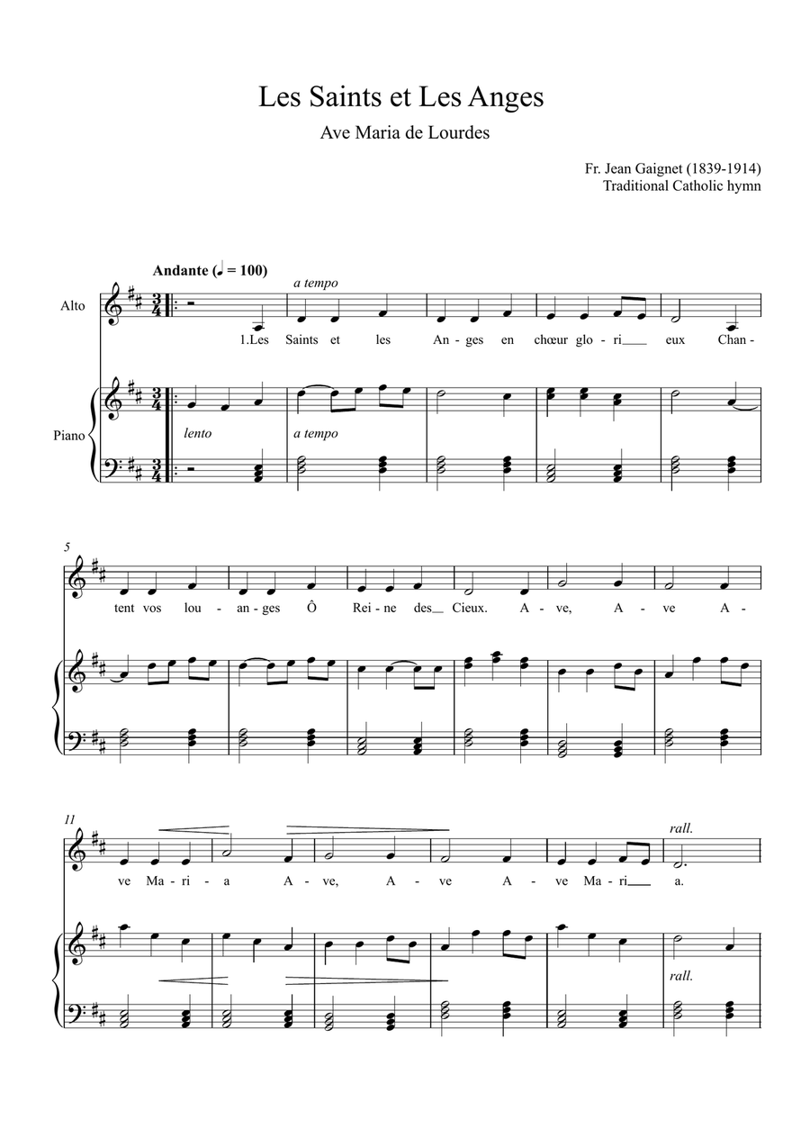 Les Saints et Les Anges (Ave Maria de Lourdes) Piano, Vocal scores gallery preview page 1