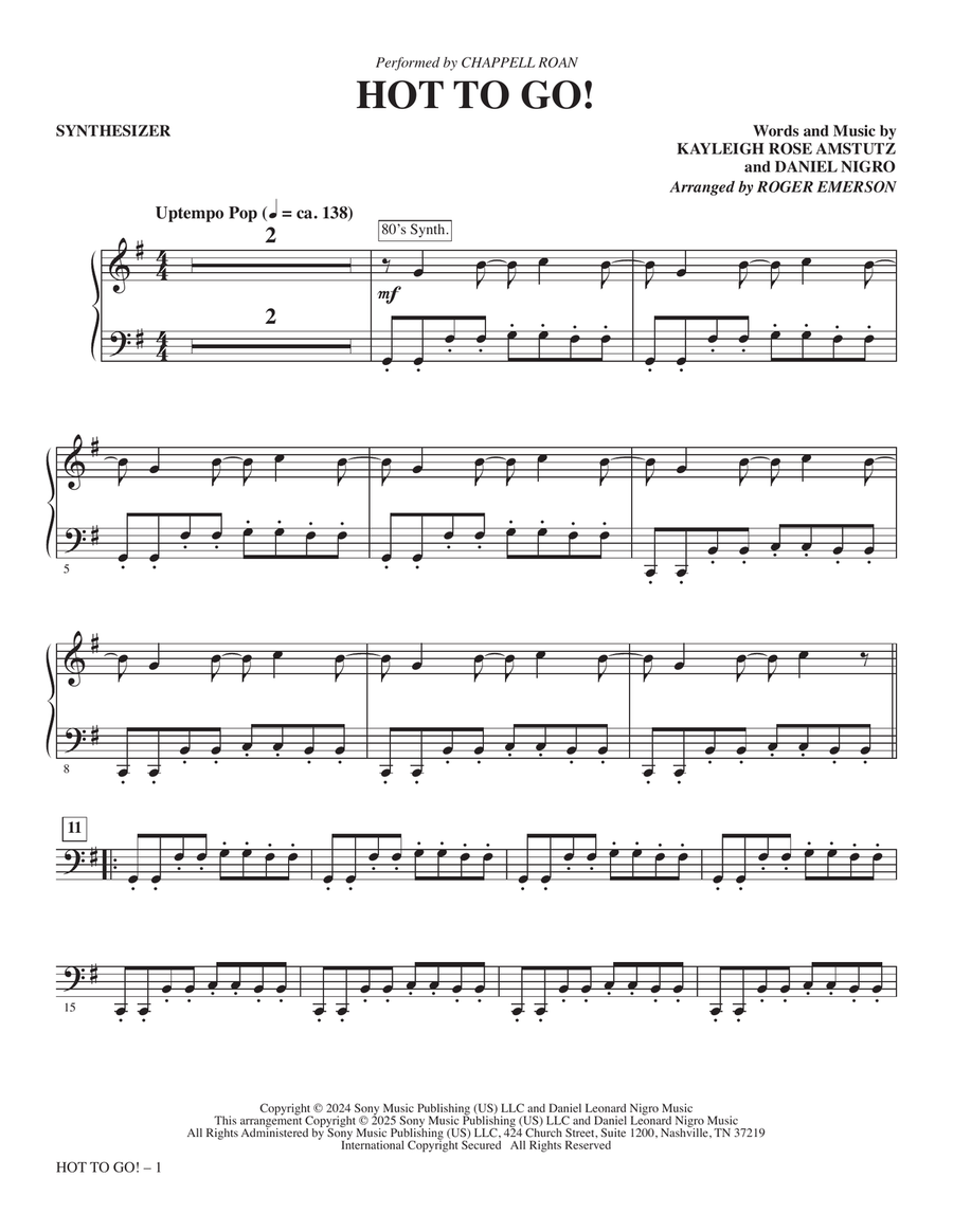 Hot To Go! (arr. Roger Emerson) - Synthesizer Choir scores gallery preview page 1