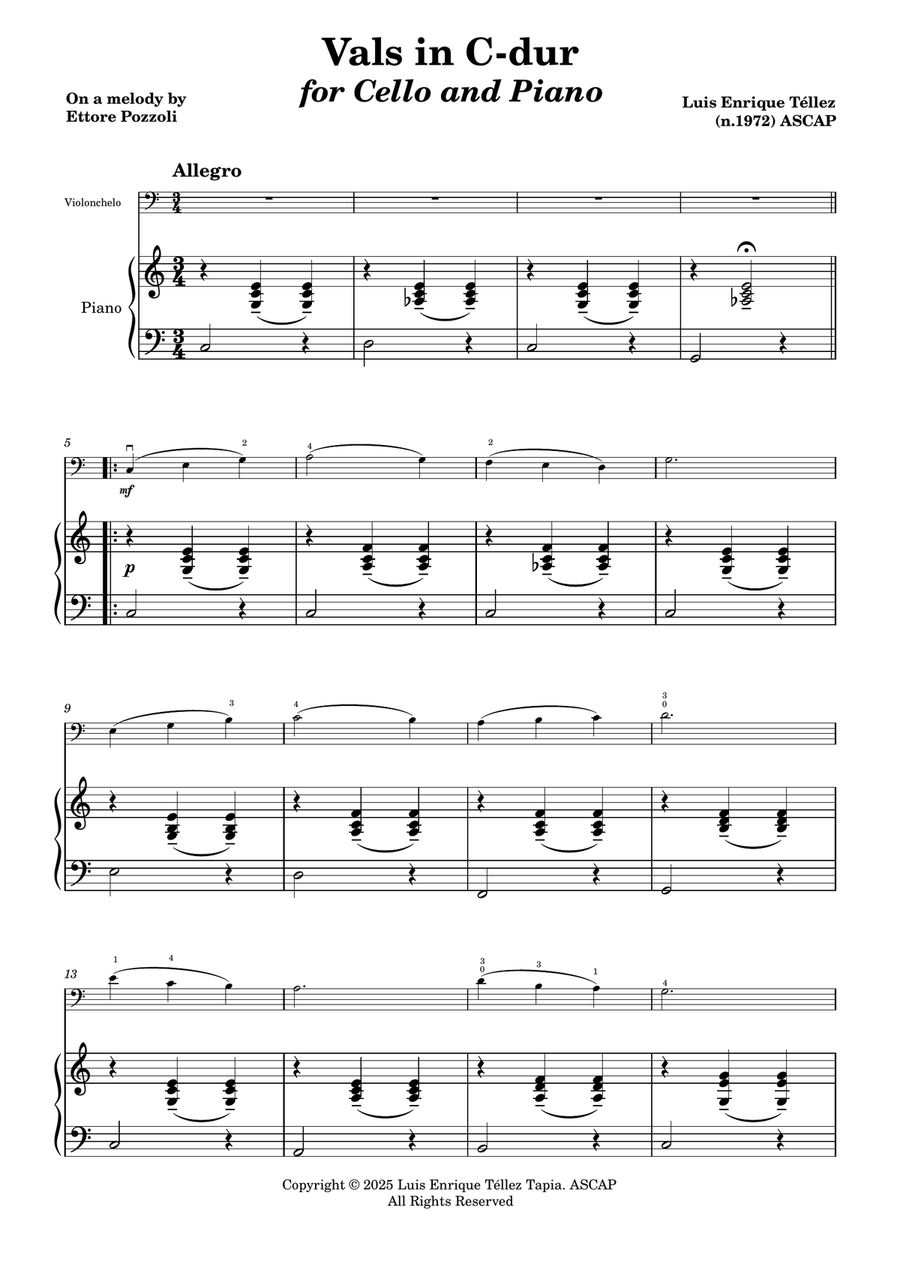 Vals in C-dur for Cello and Piano Piano scores gallery preview page 1