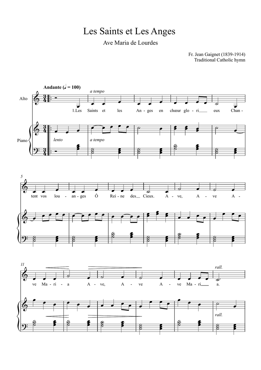 Les Saints et Les Anges (Ave Maria de Lourdes) Piano, Vocal scores gallery preview page 1