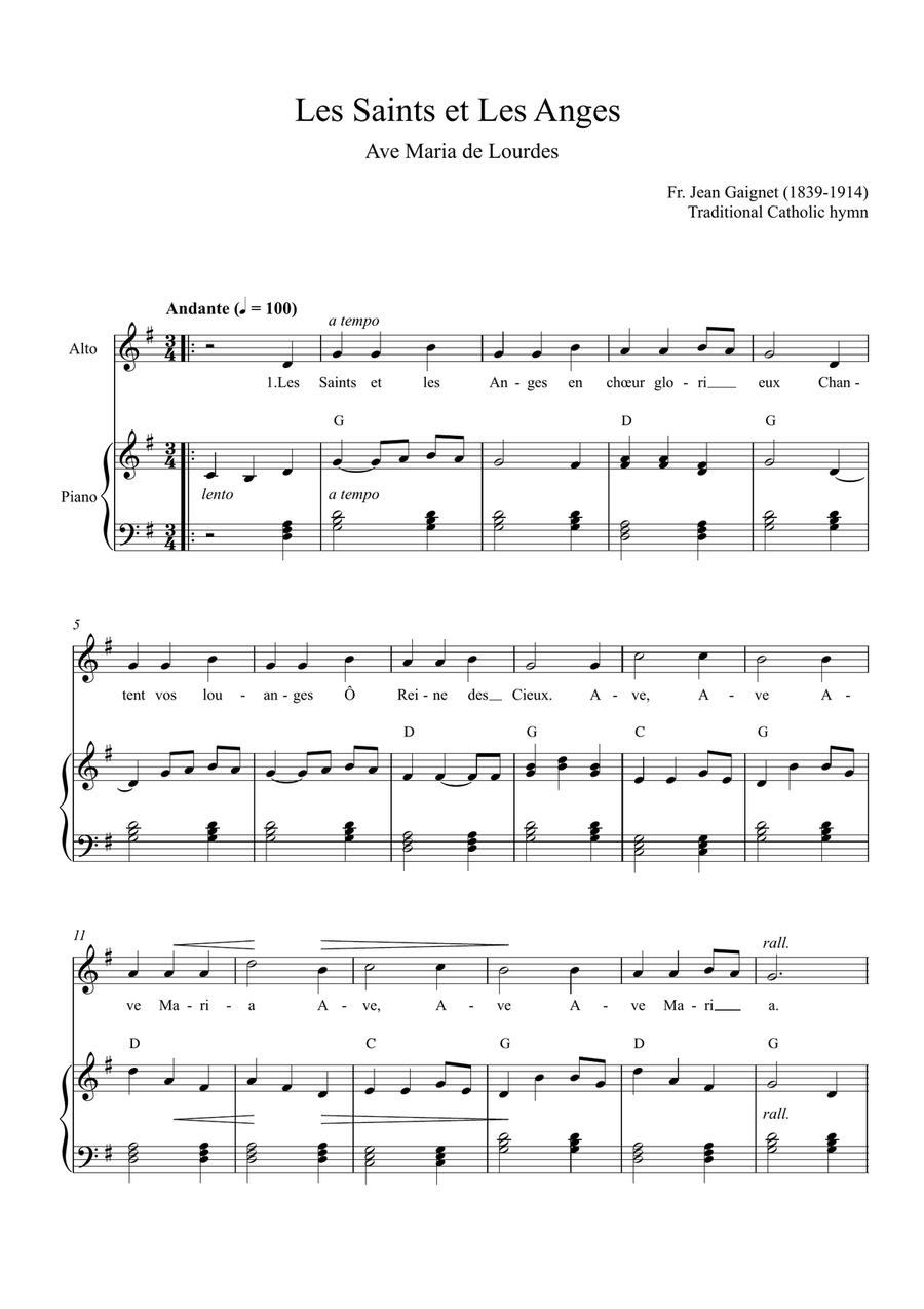 Les Saints et Les Anges (Ave Maria de Lourdes) Piano, Vocal scores gallery preview page 1