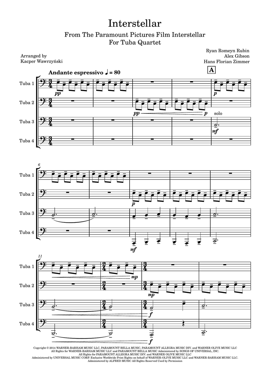 Interstellar Interstellar Brass Quartet scores gallery preview page 1