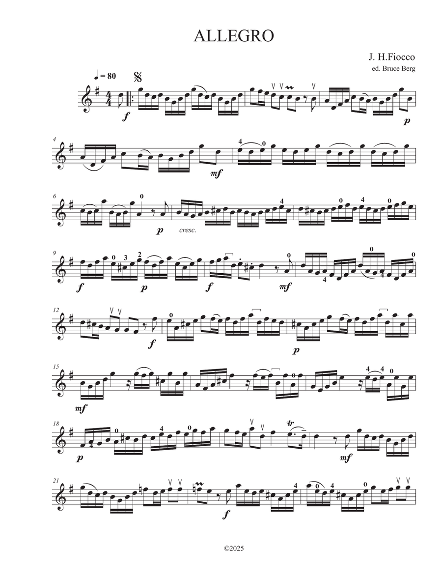 Allegro by Fiocco String Duet scores gallery preview page 1