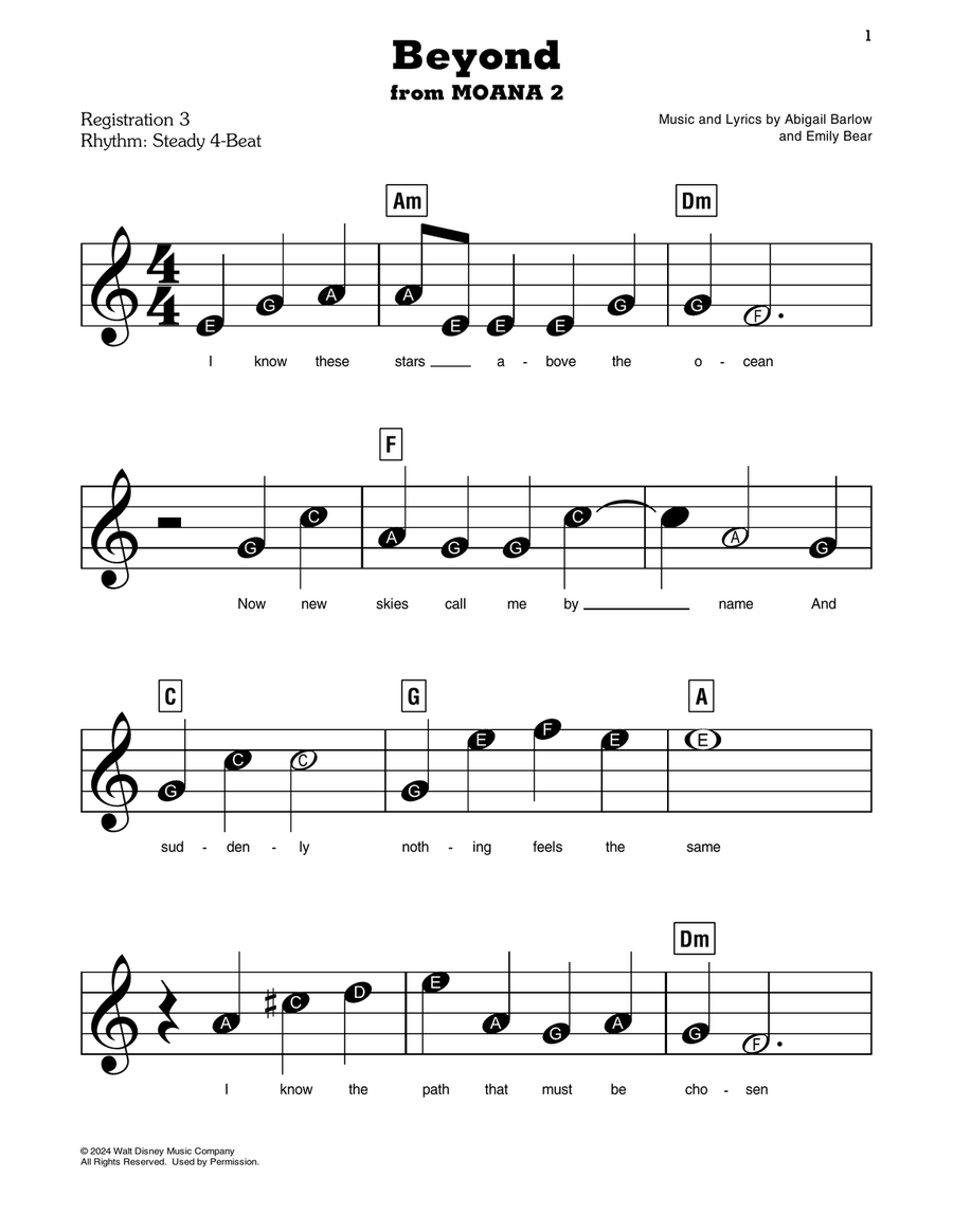 Beyond (from Moana 2) Easy Piano scores gallery preview page 1