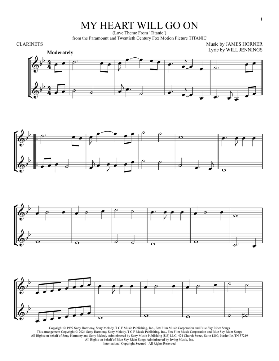 My Heart Will Go On (Love Theme From 'Titanic') Clarinet Duet scores gallery preview page 1