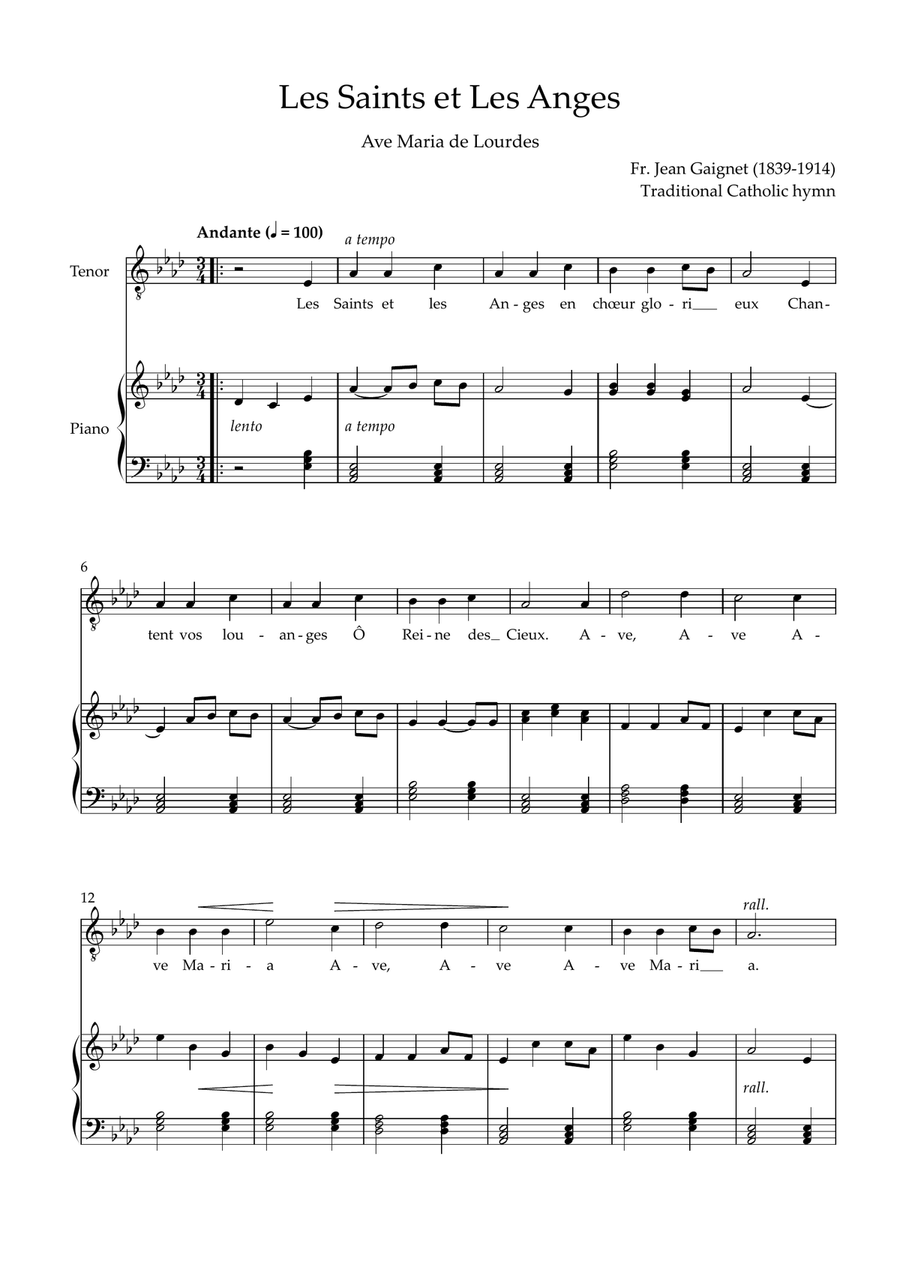 Les Saints et Les Anges (Ave Maria de Lourdes) Piano, Vocal scores gallery preview page 1