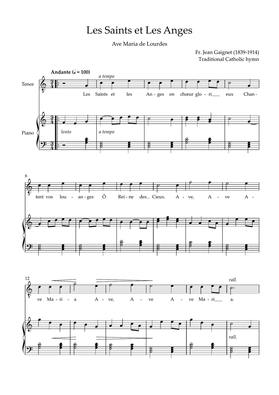 Les Saints et Les Anges (Ave Maria de Lourdes) Piano, Vocal scores gallery preview page 1
