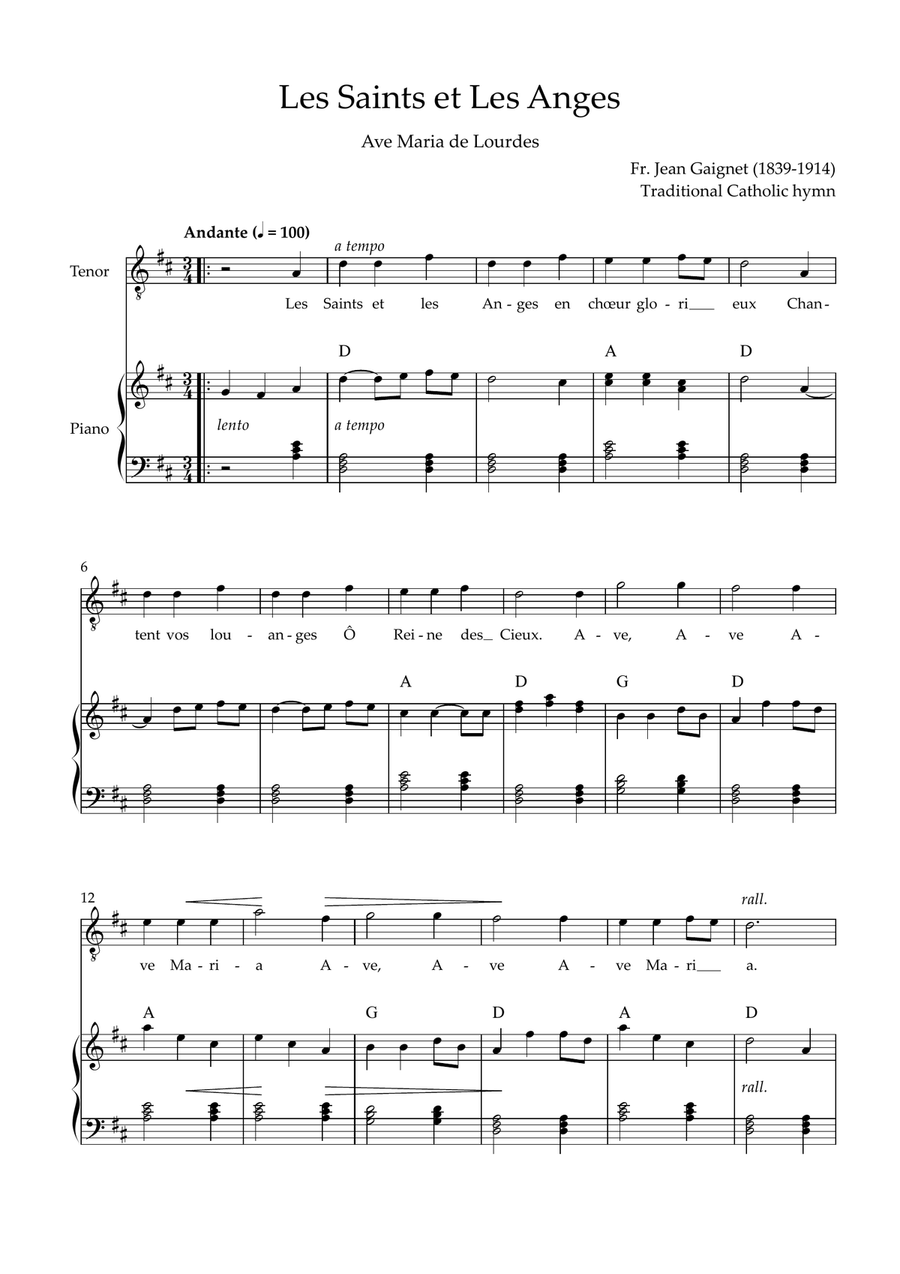Les Saints et Les Anges (Ave Maria de Lourdes) Piano, Vocal scores gallery preview page 1