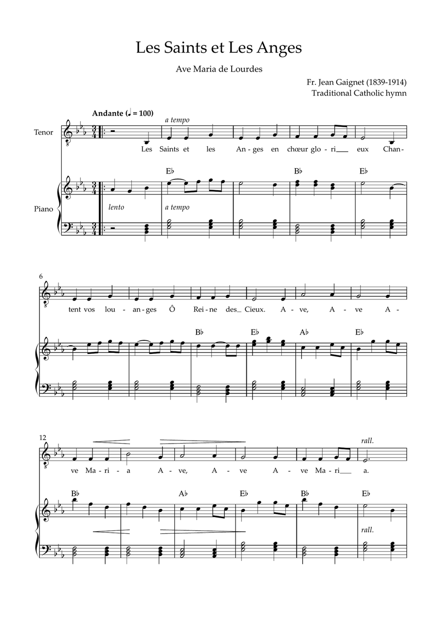 Les Saints et Les Anges (Ave Maria de Lourdes) Piano, Vocal scores gallery preview page 1