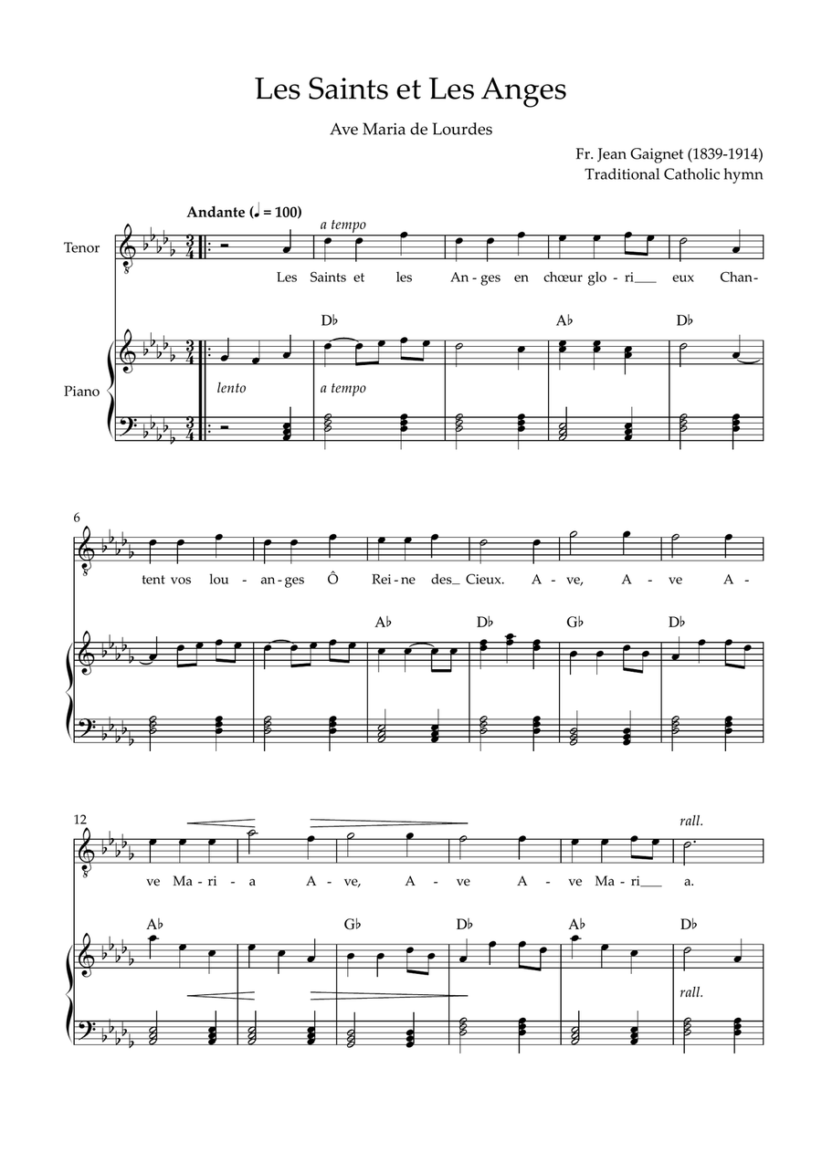 Les Saints et Les Anges (Ave Maria de Lourdes) Piano, Vocal scores gallery preview page 1
