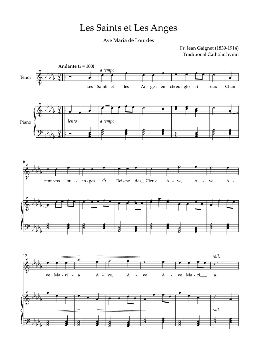 Les Saints et Les Anges (Ave Maria de Lourdes) Piano, Vocal scores gallery preview page 1