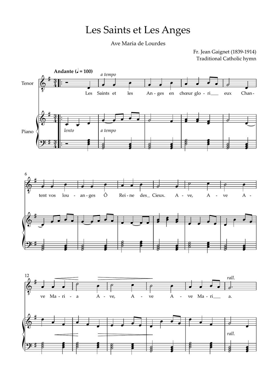 Les Saints et Les Anges (Ave Maria de Lourdes) Piano, Vocal scores gallery preview page 1