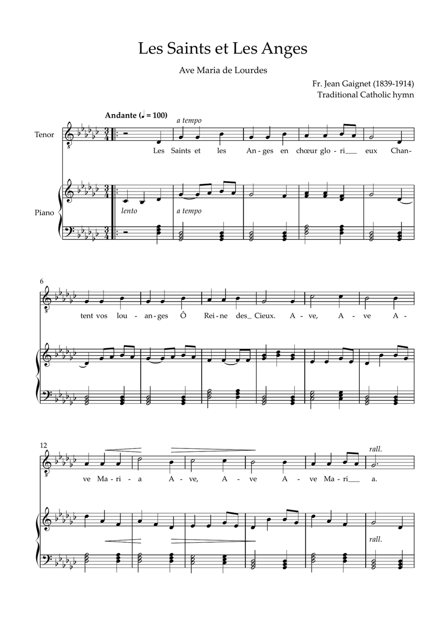 Les Saints et Les Anges (Ave Maria de Lourdes) Piano, Vocal scores gallery preview page 1