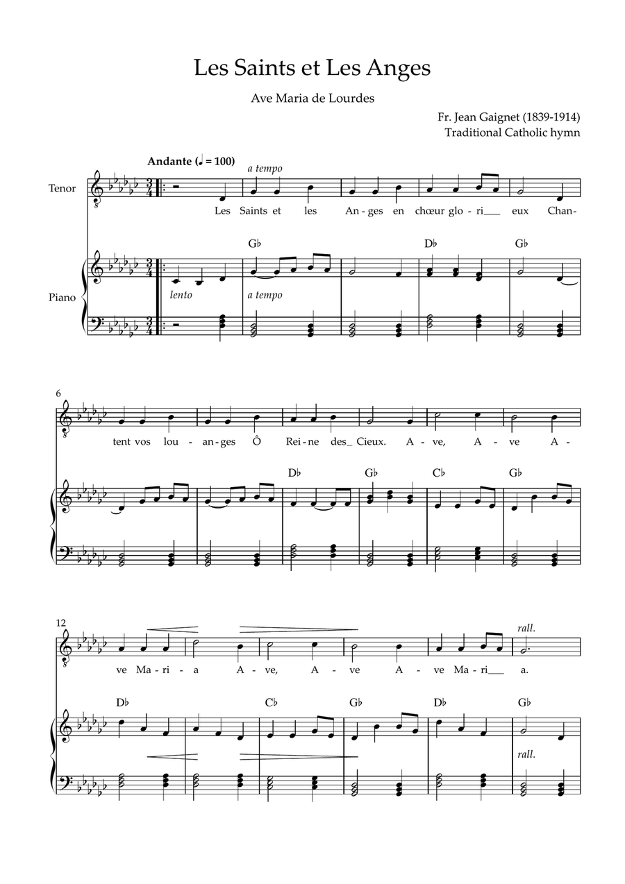 Les Saints et Les Anges (Ave Maria de Lourdes) Piano, Vocal scores gallery preview page 1