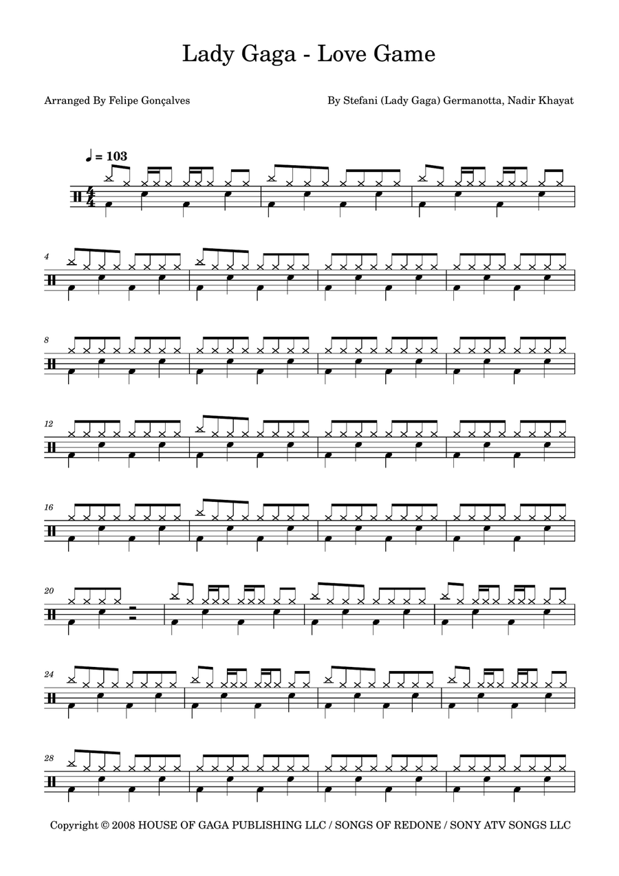 Love Game Love Game Drum Set scores gallery preview page 1
