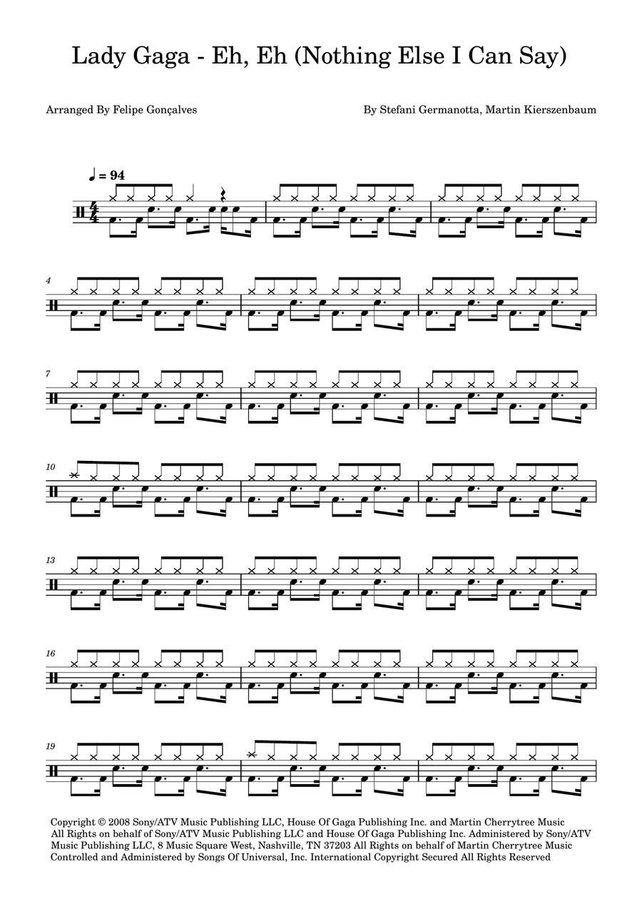 Eh, Eh (Nothing Else I Can Say) Drum Set scores gallery preview page 1