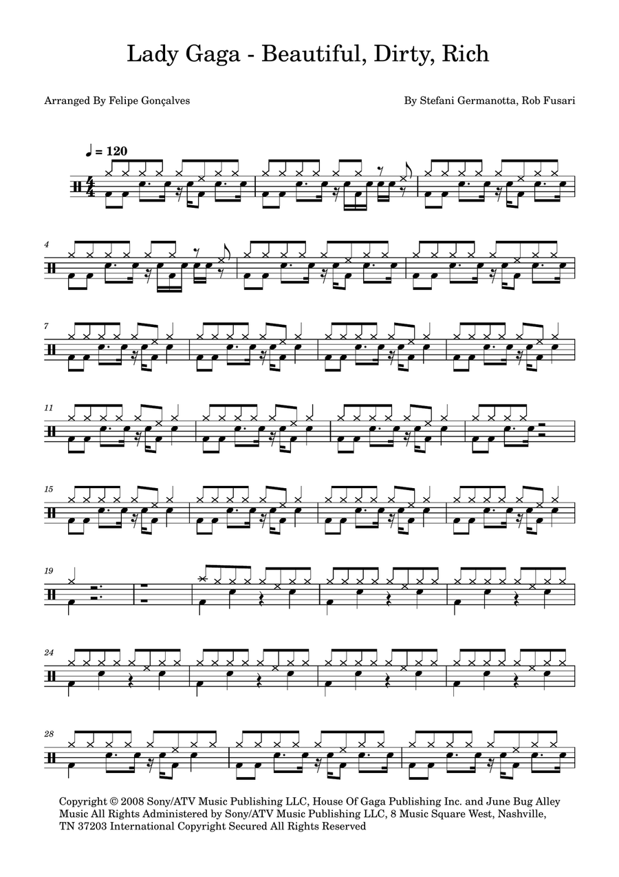 Beautiful, Dirty, Rich Beautiful, Dirty, Rich Drum Set scores gallery preview page 1