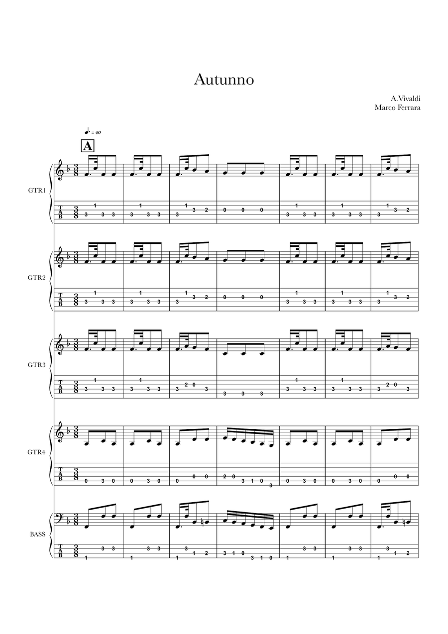 Autumn 3rd movement guitar quartet & bass (Op.8 n.3/RV293) Guitar Ensemble scores gallery preview page 2