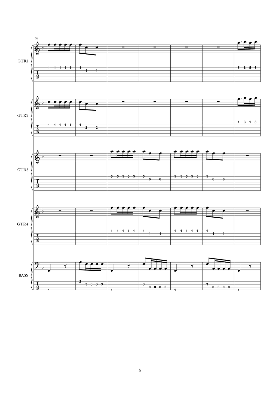 Autumn 3rd movement guitar quartet & bass (Op.8 n.3/RV293) Guitar Ensemble scores gallery preview page 6