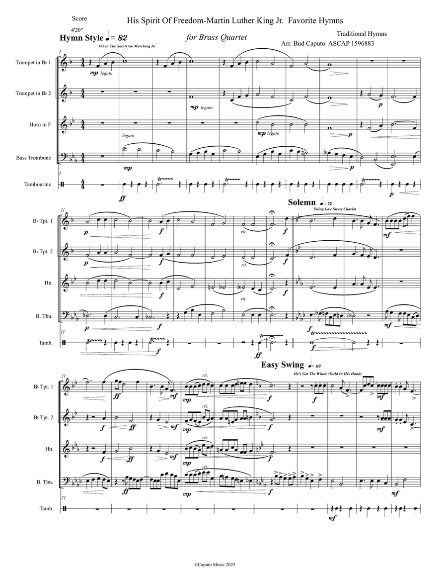 His Spirit of Freedom for Brass Quartet- Martin Luther King Favorites Brass Quartet scores gallery preview page 2