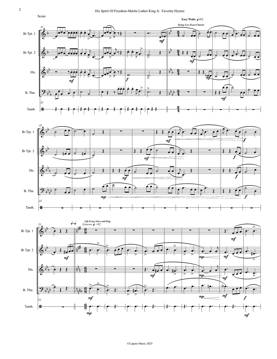 His Spirit of Freedom for Brass Quartet- Martin Luther King Favorites Brass Quartet scores gallery preview page 3