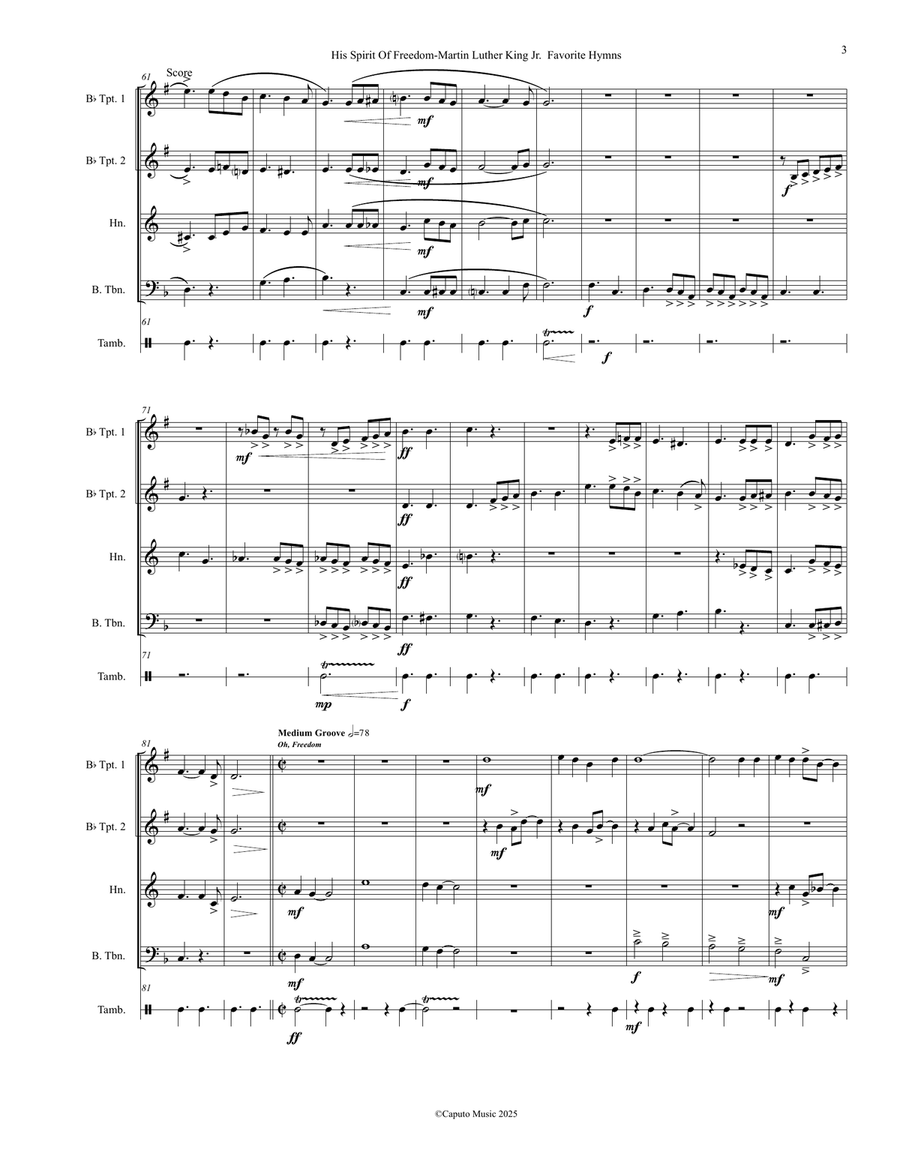 His Spirit of Freedom for Brass Quartet- Martin Luther King Favorites Brass Quartet scores gallery preview page 4