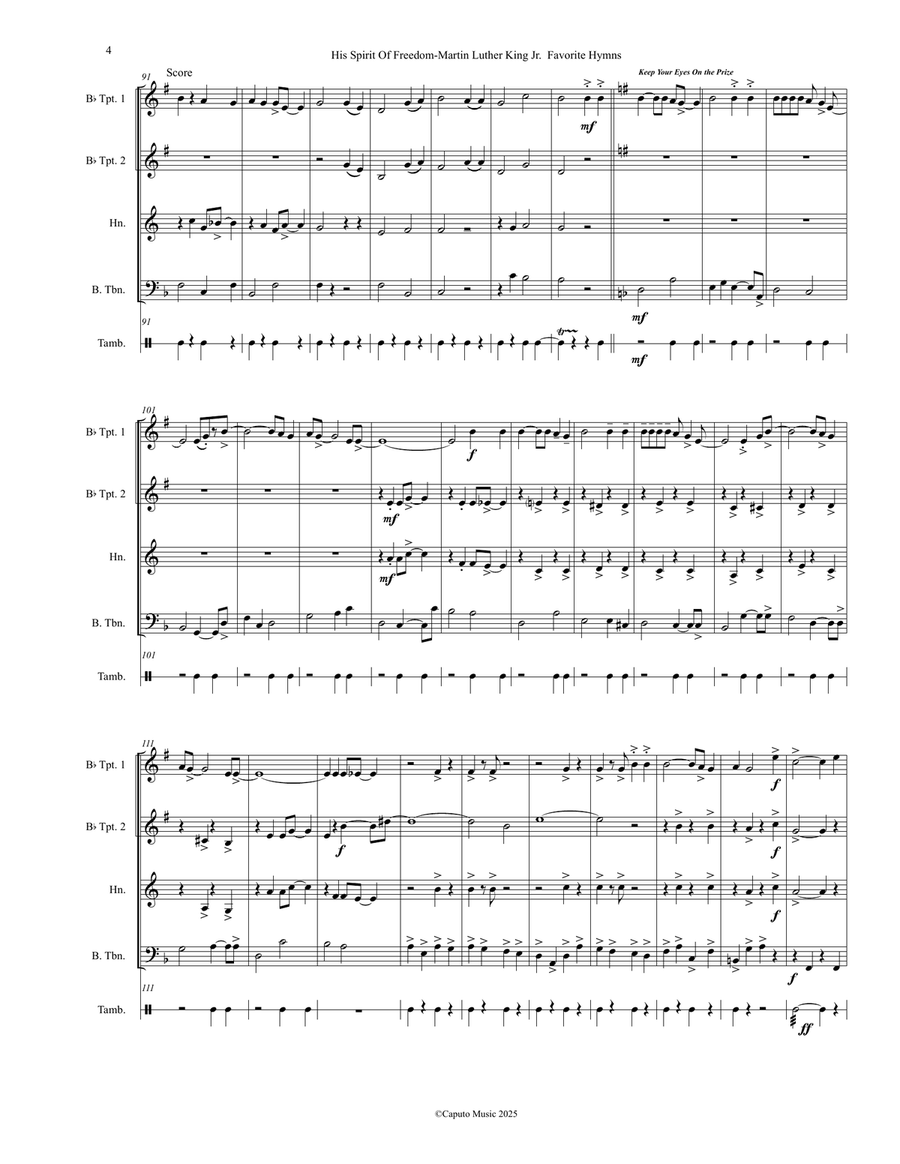 His Spirit of Freedom for Brass Quartet- Martin Luther King Favorites Brass Quartet scores gallery preview page 5