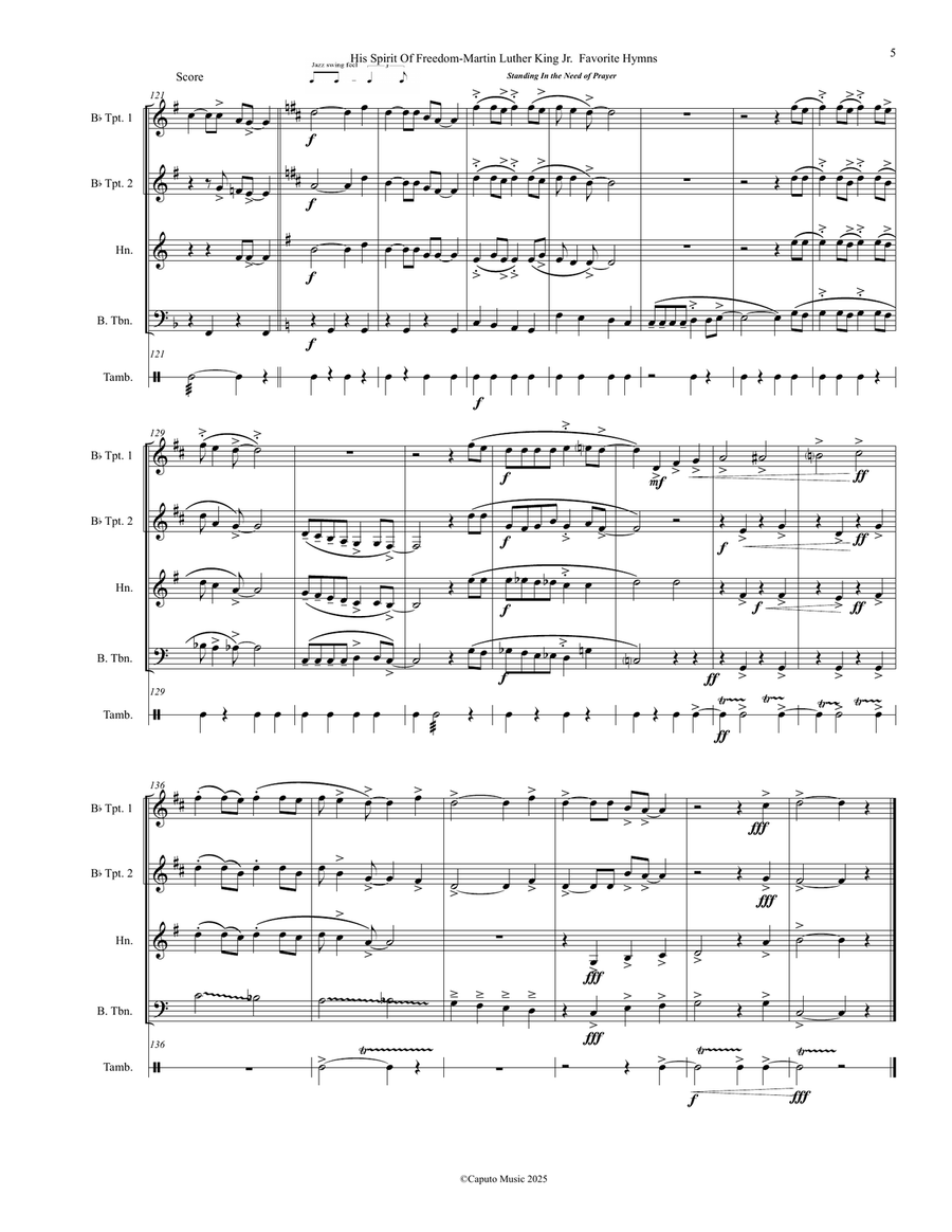 His Spirit of Freedom for Brass Quartet- Martin Luther King Favorites Brass Quartet scores gallery preview page 6