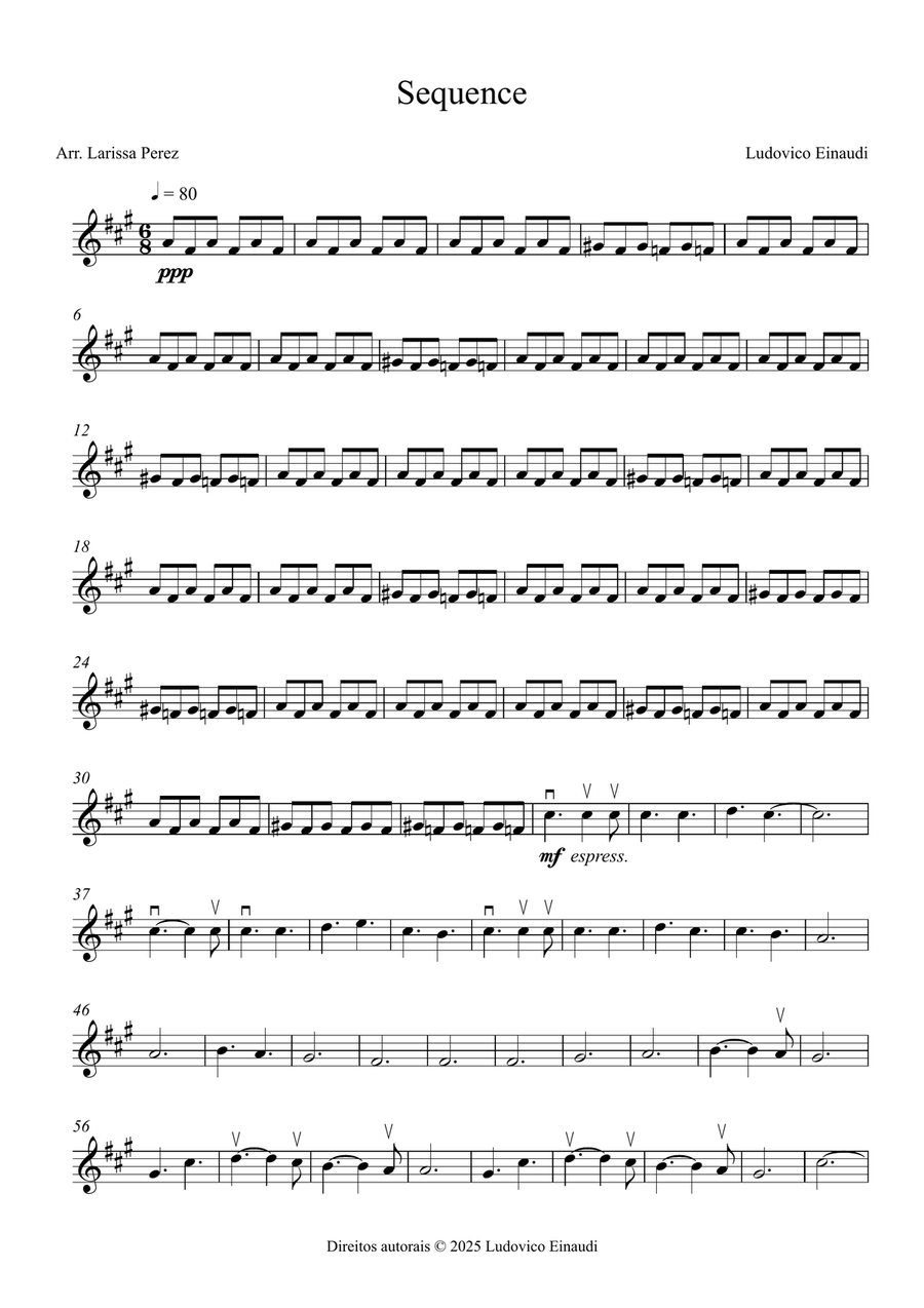 Sequence by Ludovico Einaudi Violin Solo scores gallery preview page 1