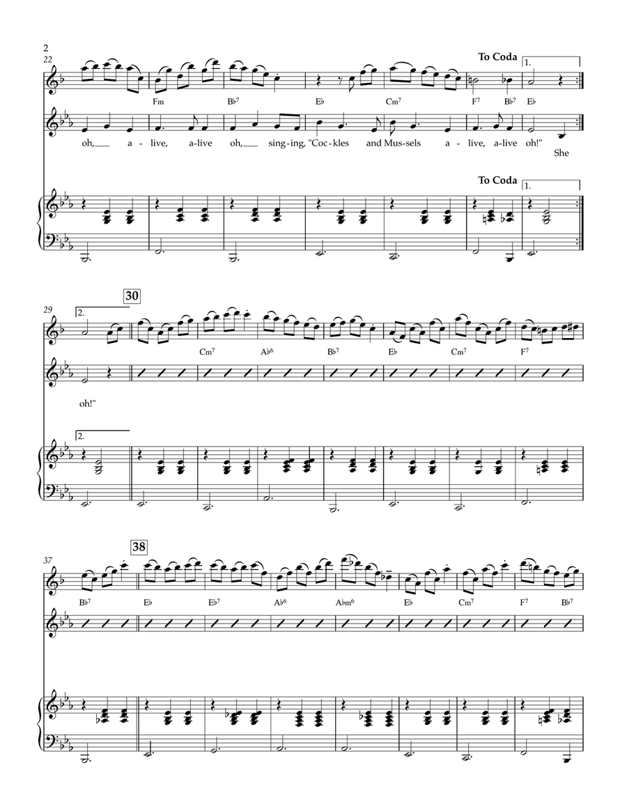 Molly Malone (with Soprano Sax & Piano, 2 or 3 players) Small Ensemble scores gallery preview page 2