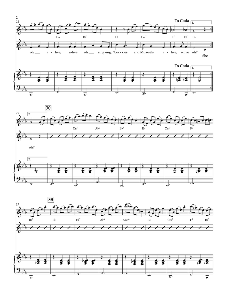 Molly Malone (with Flute & Piano, 2 or 3 players) Piano, Vocal scores gallery preview page 2