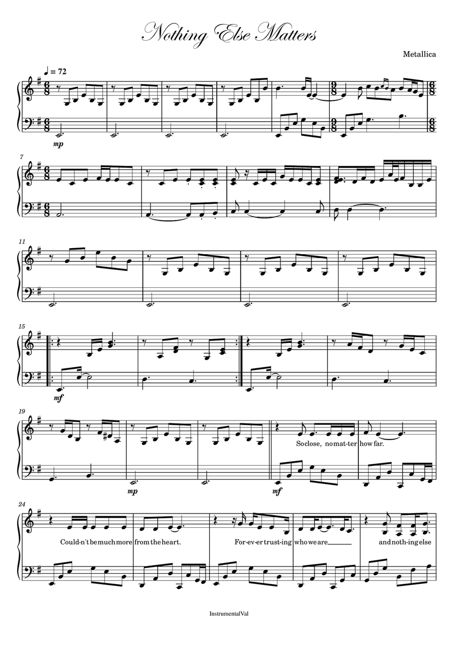 Nothing Else Matters Piano Solo scores gallery preview page 1