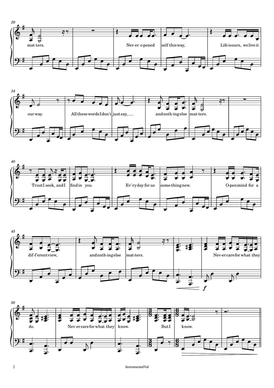 Nothing Else Matters Piano Solo scores gallery preview page 2