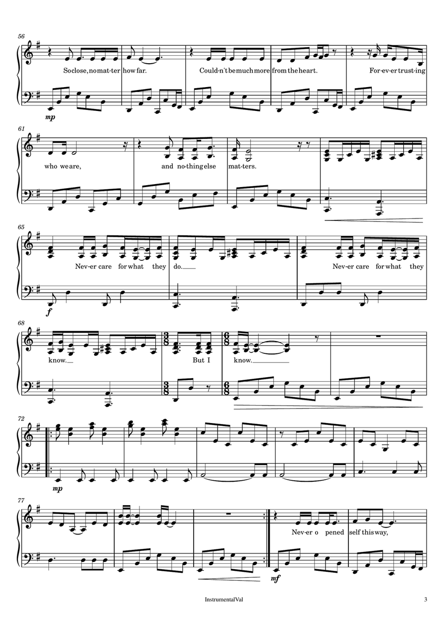 Nothing Else Matters Piano Solo scores gallery preview page 3