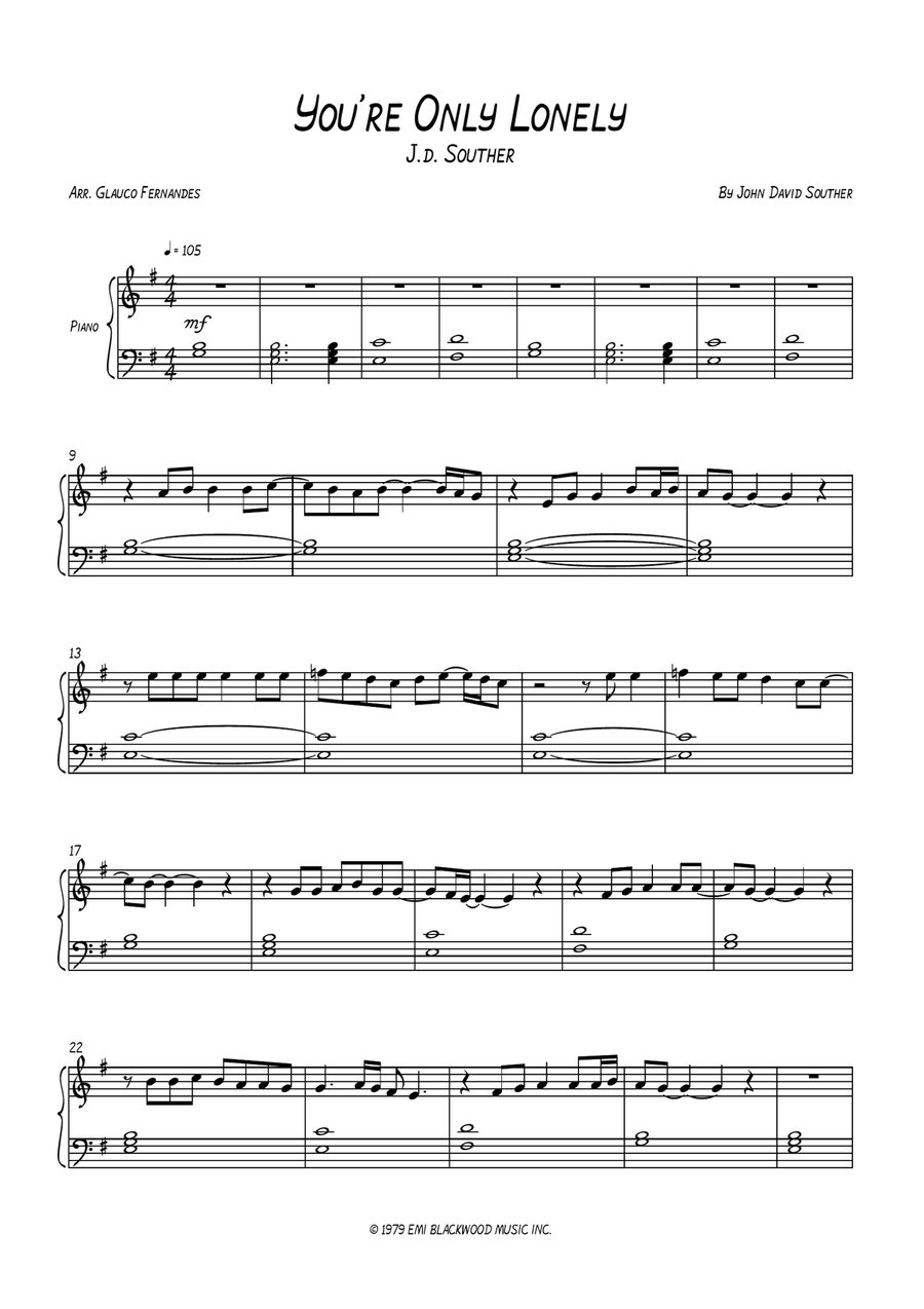 You're Only Lonely Piano Method scores gallery preview page 1