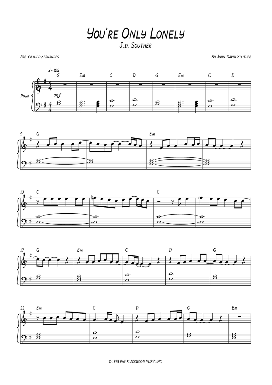 You're Only Lonely Piano Method scores gallery preview page 1