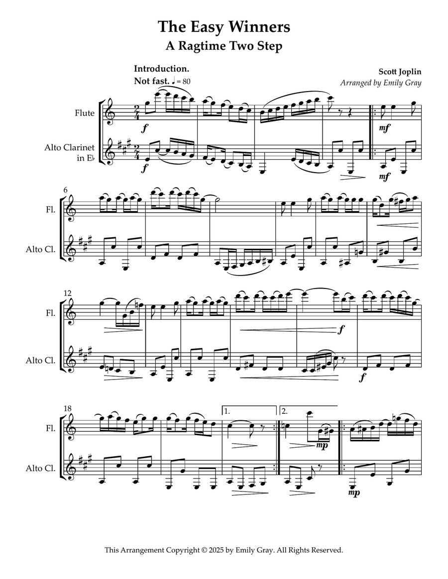 Two Joplin Rags (Flute and Alto Clarinet) Woodwind Duet scores gallery preview page 1