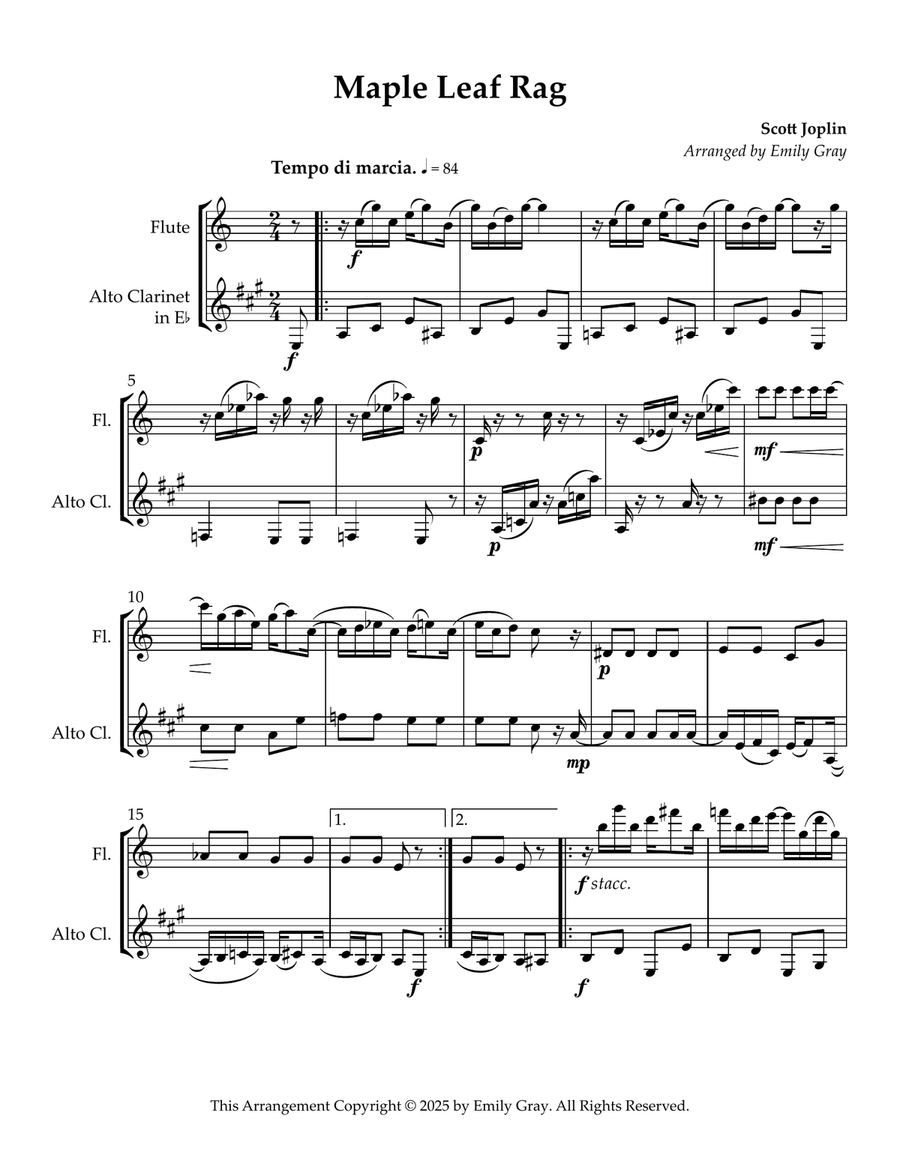 Two Joplin Rags (Flute and Alto Clarinet) Woodwind Duet scores gallery preview page 5