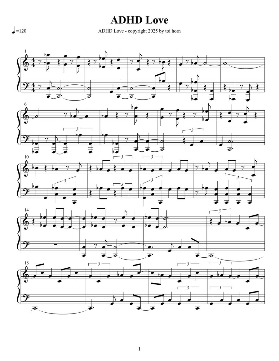 ADHD Love ADHD Love Piano Solo scores gallery preview page 1