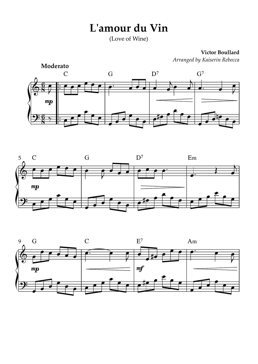 L'amour du Vin L'amour du Vin Piano Method scores gallery preview page 1